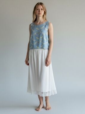 Blue Dragonfly Print Top- Open Sides.
